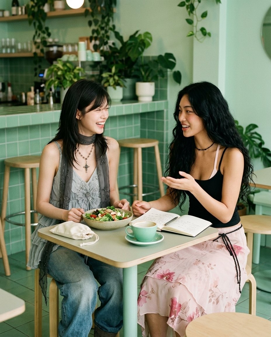 Kee and PER at a cafe table (AI-generated)
